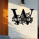 Custom Metal Floral Monogram Split Letter W Metal Address Sign House number Hanging Address Plaque Yard Sign Outdoor decor