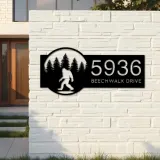 Custom Metal Bigfoot Sasquatch forest Metal Address Sign, House number, Outdoor Number Signage, Yard Sign Address Plate