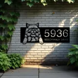 Custom Metal British longhair Cute peeking cat Metal Address Sign, House number, Outdoor Number Signage, Yard Sign Address Plate