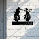 Custom Metal Biker brothers fist bump Motocycle riders Metal Address Sign, House number, Outdoor Number Signage, Yard Sign Address Plate