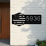 Custom Metal Fire department fireman US flag Metal Address Sign, House number, Outdoor Number Signage, Yard Sign Address Plate