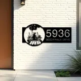 Custom Metal Dad and daughters go fishing Metal Address Sign Custom House number Hanging Address Plaque Yard Sign Outdoor
