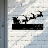 Custom Metal Santa claus Christmas Reindeer sleigh Metal Address Sign, House number, Outdoor Number Signage, Yard Sign Address Plate