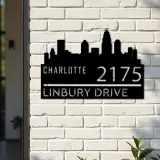 Custom Metal Charlotte city skyline Metal Address Sign Hanging Address Plaque house number Yard Outdoor Sign