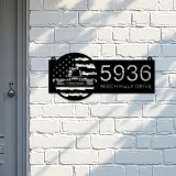 Custom Metal Farm combine harvester US flag Metal Address Sign Custom House number Hanging Address Plaque Yard Sign Outdoor