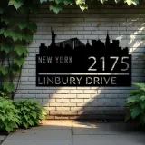 Custom Metal New York city skyline Metal Address Sign Hanging Address Plaque house number Yard Outdoor Sign