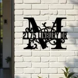 Custom Metal Floral Monogram Split Letter M Metal Address Sign House number Hanging Address Plaque Yard Sign Outdoor decor