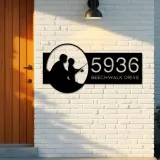 Custom Metal Father and son fishing Metal Address Sign, House number, Outdoor Number Signage, Yard Sign Address Plate