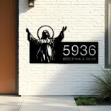 Custom Metal Jesus Christ Metal Address Sign House number Hanging Address Plaque Yard Sign Outdoor