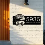 Custom Metal Tree Dock on Lake Scene Sunset Metal Address Sign Custom House number Hanging Address Plaque Yard Sign Outdoor
