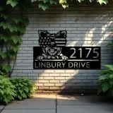 Custom Metal Yorkshire dog US flag glasses Metal Address Sign House number Hanging Address Plaque Yard Sign Outdoor decor