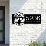 Custom Metal Kayaking Kayak lake mountain scene Metal Address Sign, House number, Outdoor Number Signage, Yard Sign Address Plate