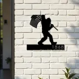 Custom Metal Bigfoot Sasquatch With US Flag Metal Address Sign Custom Hanging Address Plaque Yard Sign Outdoor Sign