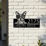 Custom Metal Boston terrier dog US flag glasses Metal Address Sign House number Hanging Address Plaque Yard Sign Outdoor decor