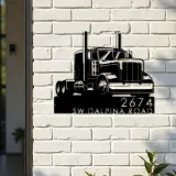 Custom Metal Trucker semi truck driver Metal Address Sign, House number, Outdoor Number Signage, Yard Sign Address Plate
