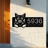 Custom Metal British shorthair Cute peeking cat Metal Address Sign, House number, Outdoor Number Signage, Yard Sign Address Plate