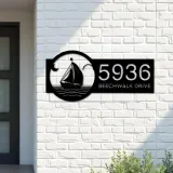 Custom Metal Sailboat Metal Address Sign Custom House number Hanging Address Plaque Yard Sign Outdoor
