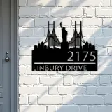 Custom Metal New York Statue of liberty city skyline Metal Address Sign Hanging Address Plaque house number Yard Outdoor Sign