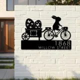 Custom Metal Bunny Easter Eggs trailer rabbit Metal Address Sign, House number, Outdoor Number Signage, Yard Sign Address Plate