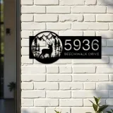 Custom Metal Deer forest scene wild life Metal Address Sign, House number, Outdoor Number Signage, Yard Sign Address Plate