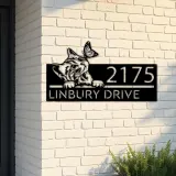 Custom Metal Cat Curious Kitten with butterfly Metal Address Sign, House number, Outdoor Number Signage, Yard Sign Address Plate