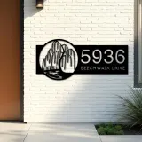 Custom Metal Scene with willow tree river Metal Address Sign, House number, Outdoor Number Signage, Yard Sign Address Plate