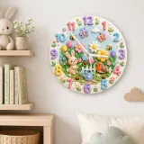 Spring Garden Bunny & Bird Kids Room Wall Clock