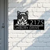 Custom Metal Husky dog US flag glasses Metal Address Sign House number Hanging Address Plaque Yard Sign Outdoor decor