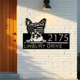 Custom Metal Chinese Crested dog US glasses Metal Address Sign House number Hanging Address Plaque Yard Sign Outdoor decor