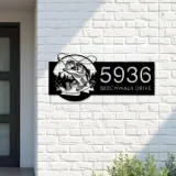 Custom Metal Bass fishing rod bait Metal Address Sign, House number, Outdoor Number Signage, Yard Sign Address Plate