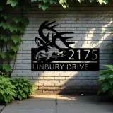 Custom Metal Deer buck head mountain scene Wild life Metal Address Sign, House number, Outdoor Number Signage, Yard Sign Address Plate