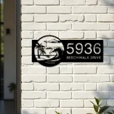 Custom Metal Waves palm tree Metal Address Sign, House number, Outdoor Number Signage, Yard Sign Address Plate