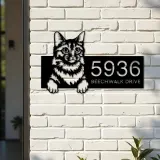 Custom Metal Somali Cute peeking cat kitten Metal Address Sign, House number, Outdoor Number Signage, Yard Sign Address Plate
