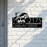Custom Metal Running horse mountain forest scene Metal Address Sign, House number, Outdoor Number Signage, Yard Sign Address Plate