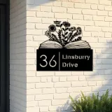 Custom Metal Floral book book lover reading Metal Address Sign, House number, Outdoor Number Signage, Yard Sign Address Plate