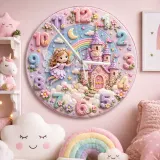Fairy Castle and Rainbow Kids Room Wall Clock