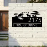 Custom Metal Safari scene african wild life Metal Address Sign, House number, Outdoor Number Signage, Yard Sign Address Plate