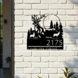 Custom Metal Elk deer wildlife scene Metal Address Sign, House number, Outdoor Number Signage, Yard Sign Address Plate