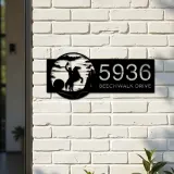 Custom Metal Greeting Cowboy on Horse on Sunrise Metal Address Sign, House number, Outdoor Number Signage, Yard Sign Address Plate
