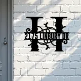 Custom Metal Floral Monogram Split Letter H Metal Address Sign House number Hanging Address Plaque Yard Sign Outdoor decor
