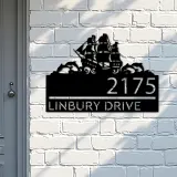 Custom Metal Boat with dolphins Metal Address Sign, House number, Outdoor Number Signage, Yard Sign Address Plate
