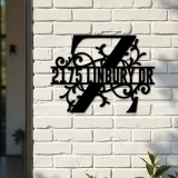 Custom Metal Floral Monogram Split Letter Z Metal Address Sign House number Hanging Address Plaque Yard Sign Outdoor decor