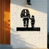 Custom Metal Firefighter father and son Fireman Metal Address Sign, House number, Outdoor Number Signage, Yard Sign Address Plate