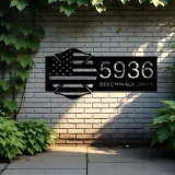 Custom Metal Fire department fireman US flag Metal Address Sign, House number, Outdoor Number Signage, Yard Sign Address Plate
