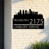 Custom Metal Philadelphia city skyline Metal Address Sign Hanging Address Plaque house number Yard Outdoor Sign