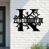 Custom Metal Floral Monogram Split Letter K Metal Address Sign House number Hanging Address Plaque Yard Sign Outdoor decor