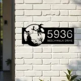 Custom Metal Witch and black cat flying Halloween Metal Address Sign, House number, Outdoor Number Signage, Yard Sign Address Plate