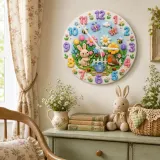 Spring Garden Bunny & Bird Kids Room Wall Clock