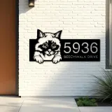 Custom Metal Birman Cute peeking cat kitten Metal Address Sign, House number, Outdoor Number Signage, Yard Sign Address Plate