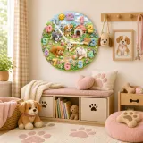 Cute Puppies In Park Kids Room Wall Clock